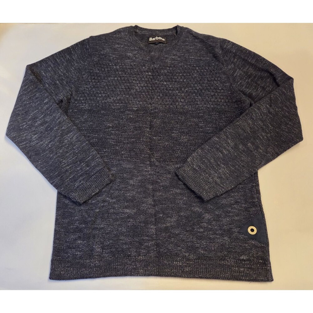 Barbour Men’s Large Blue Marled Crewneck Knit Sweater 100% Cotton Coastal